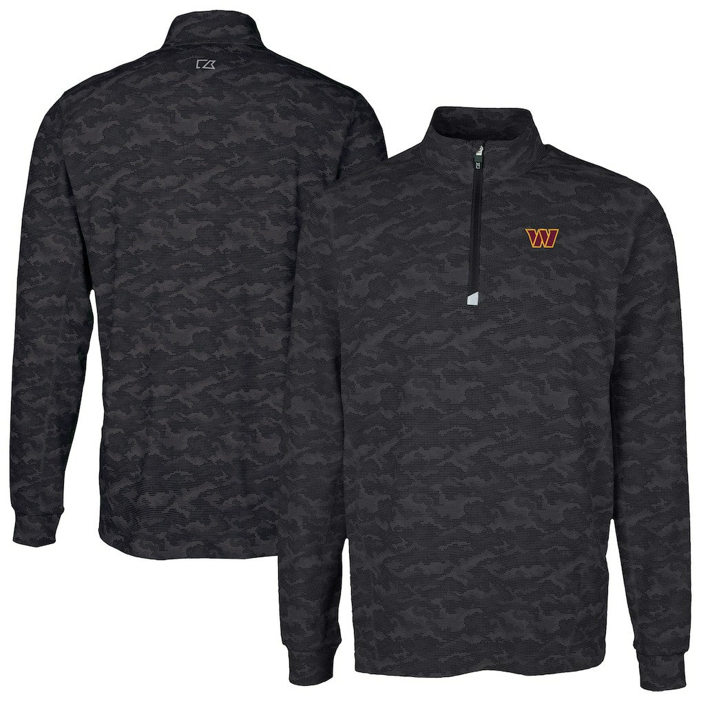 Washington Commanders Cutter & Buck Traverse Camo Print Stretch Quarter-Zip Top Black - NFL