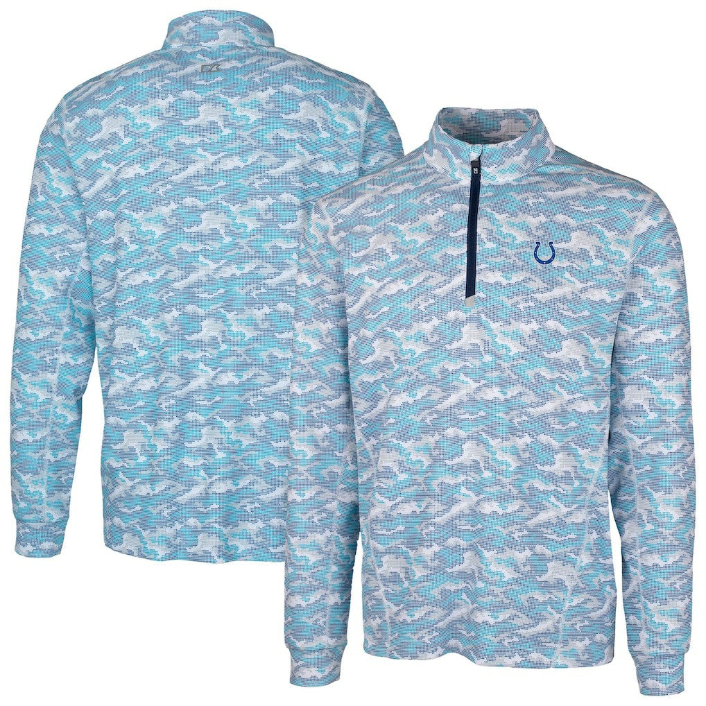 Indianapolis Colts Cutter & Buck Traverse Camo Print Stretch Quarter-Zip Pullover Top Blue - NFL