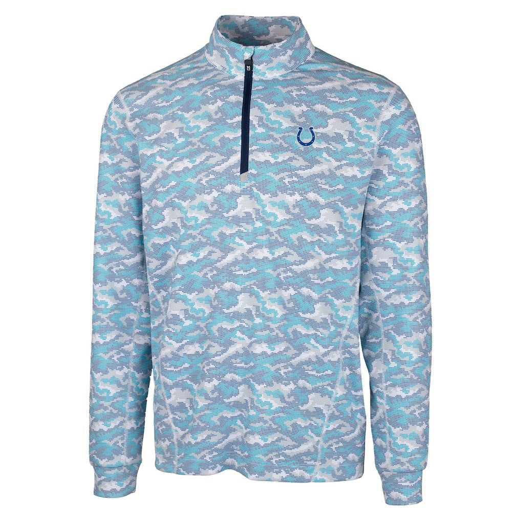 Indianapolis Colts Cutter & Buck Traverse Camo Print Stretch Quarter-Zip Pullover Top Blue - NFL