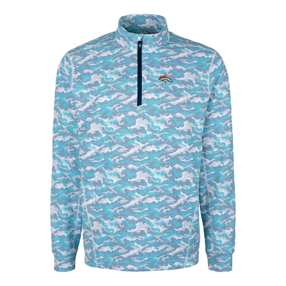 Denver Broncos Cutter & Buck Traverse Camo Print Stretch Quarter-Zip Pullover Top Blue - NFL