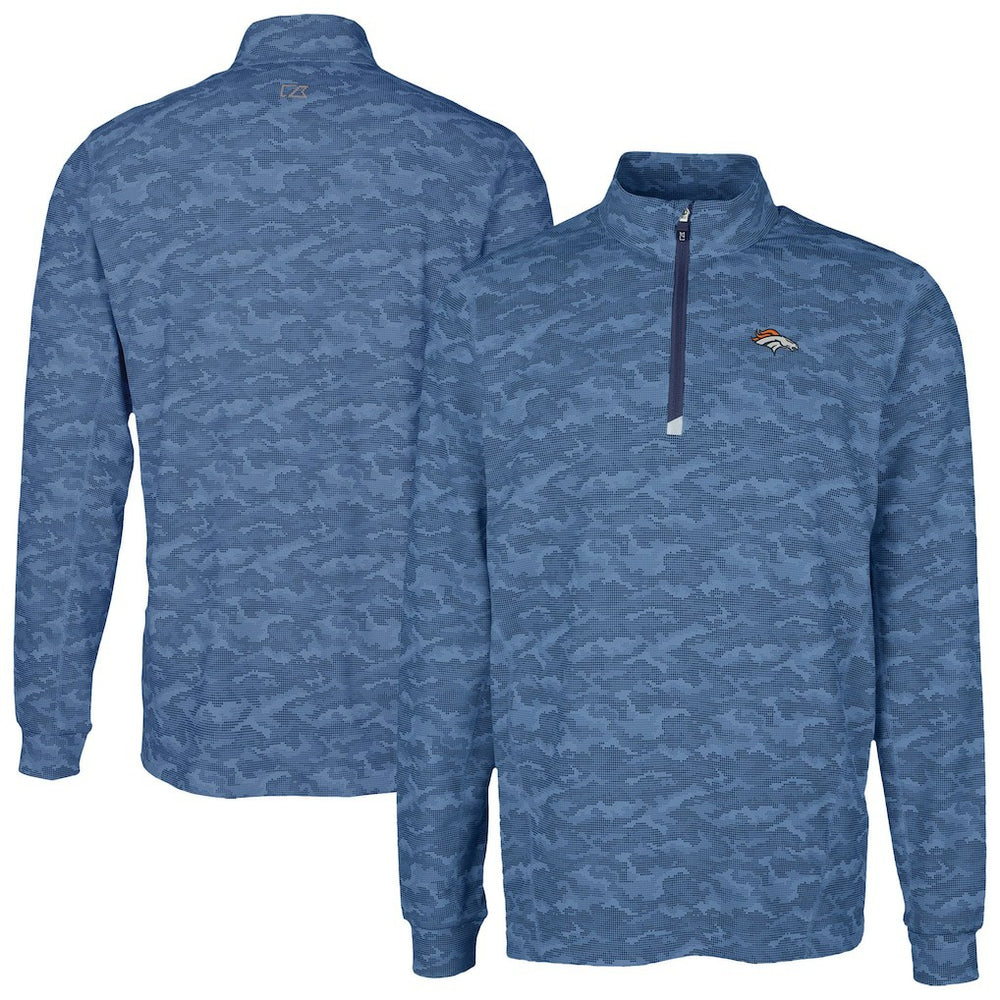 Denver Broncos Cutter & Buck Traverse Camo Print Stretch Quarter-Zip Top Navy - NFL