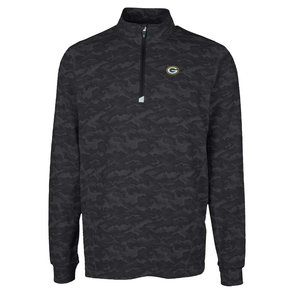 Green Bay Packers Cutter & Buck Traverse Camo Print Stretch Quarter-Zip Top Black - NFL