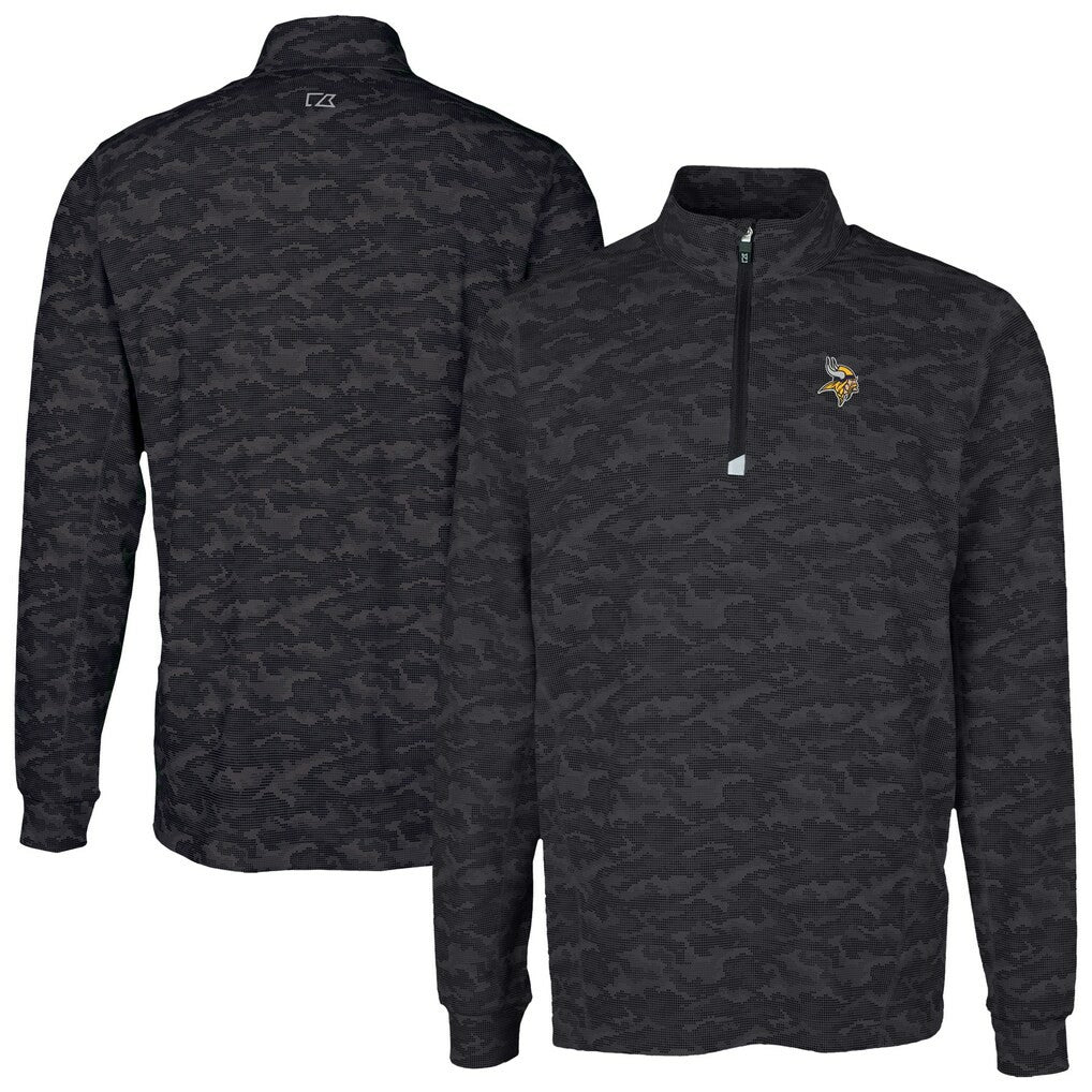 Minnesota Vikings Cutter & Buck Traverse Camo Print Stretch Quarter-Zip Top Black - NFL