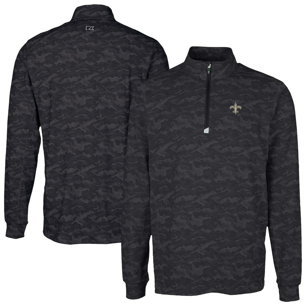 New Orleans Saints Cutter & Buck Traverse Camo Print Stretch Quarter-Zip Top Black - NFL
