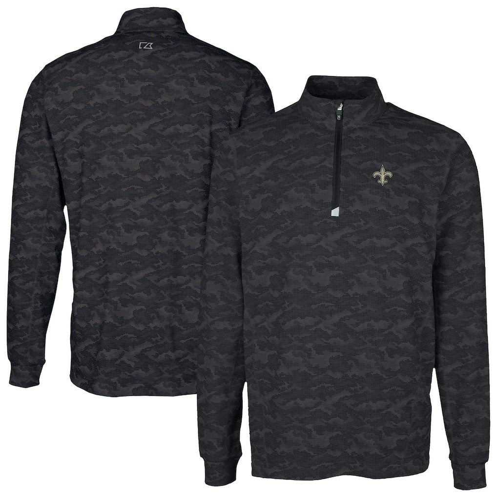 New Orleans Saints Cutter & Buck Traverse Camo Print Stretch Quarter-Zip Top Black - NFL