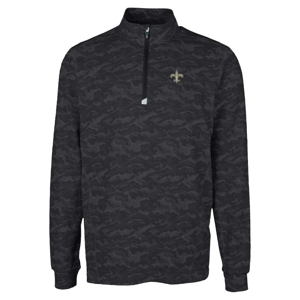 New Orleans Saints Cutter & Buck Traverse Camo Print Stretch Quarter-Zip Top Black - NFL