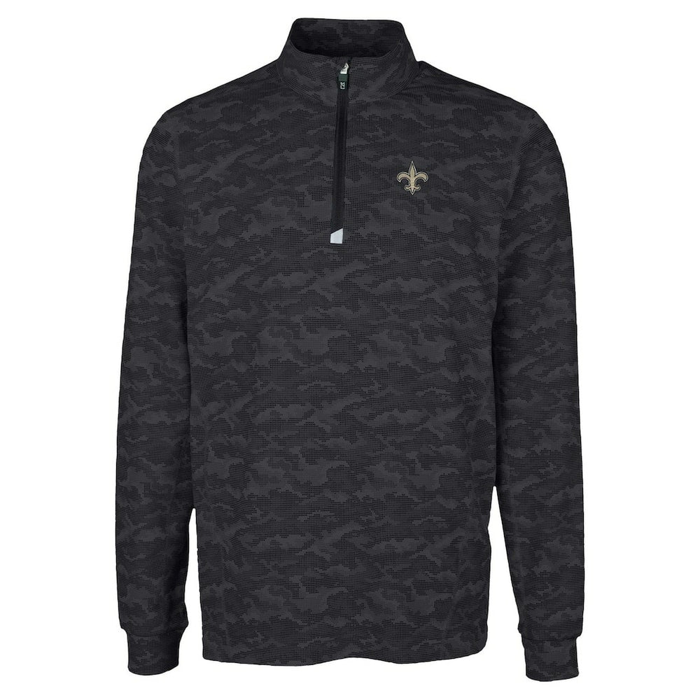 New Orleans Saints Cutter & Buck Traverse Camo Print Stretch Quarter-Zip Top Black - NFL