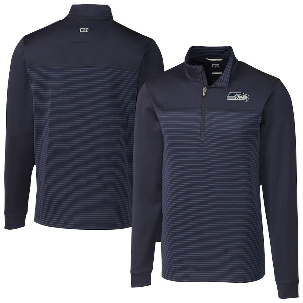 Seattle Seahawks Cutter & Buck Traverse Stripe Stretch DryTec Quarter-Zip Top Navy - NFL