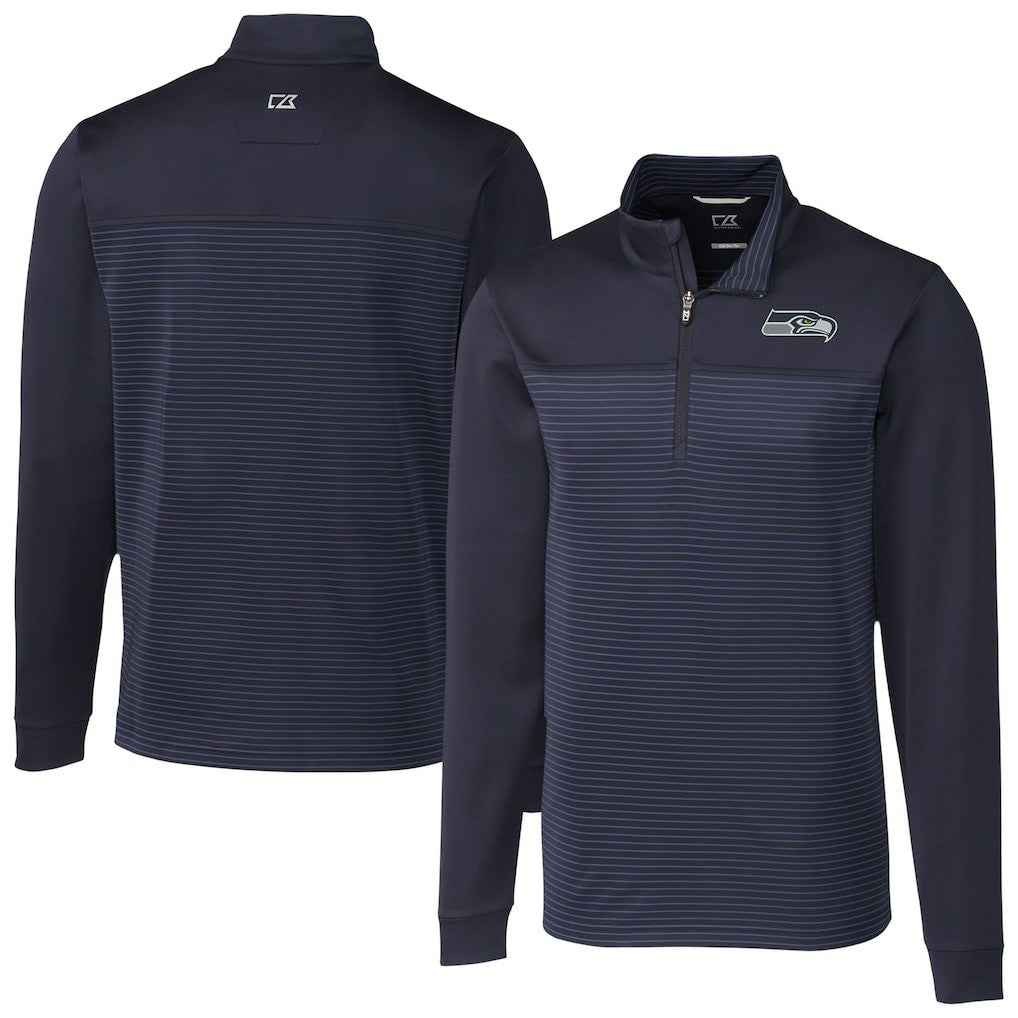 Seattle Seahawks Cutter & Buck Traverse Stripe Stretch DryTec Quarter-Zip Top Navy - NFL