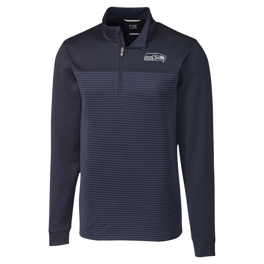 Seattle Seahawks Cutter & Buck Traverse Stripe Stretch DryTec Quarter-Zip Top Navy - NFL