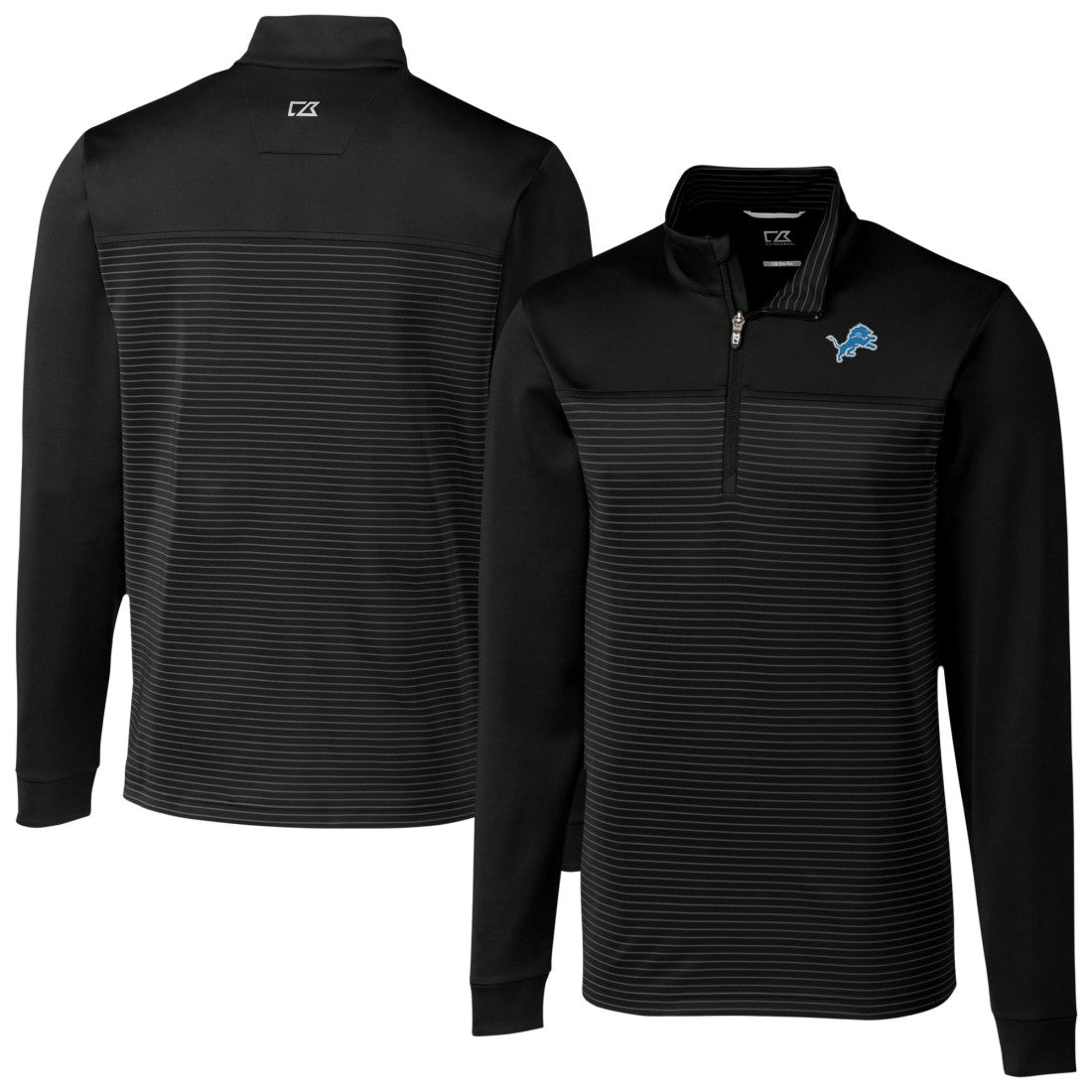 Detroit Lions Cutter & Buck Traverse Stripe Stretch DryTec Quarter-Zip Top Black - NFL