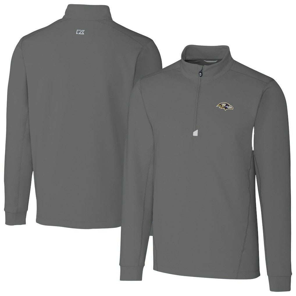 Baltimore Ravens Cutter & Buck Big & Tall Traverse Eco Tri-Blend DryTec Quarter-Zip Jacket Gray - NFL