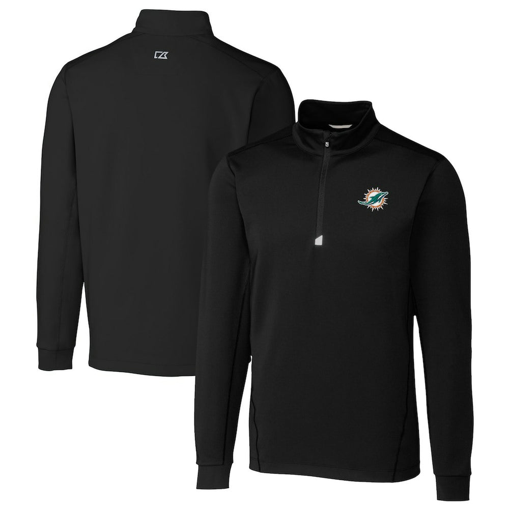 Miami Dolphins Cutter & Buck Big & Tall Traverse Eco Tri-Blend DryTec Quarter-Zip Jacket Black - NFL