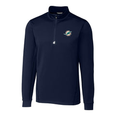 Miami Dolphins Cutter & Buck Big & Tall Traverse Eco Tri-Blend DryTec Quarter-Zip Jacket Navy - NFL