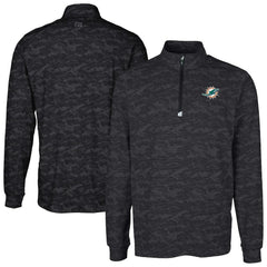 Miami Dolphins Cutter & Buck Big & Tall Traverse Eco Camo Tri-Blend DryTec Quarter-Zip Jacket Black - NFL