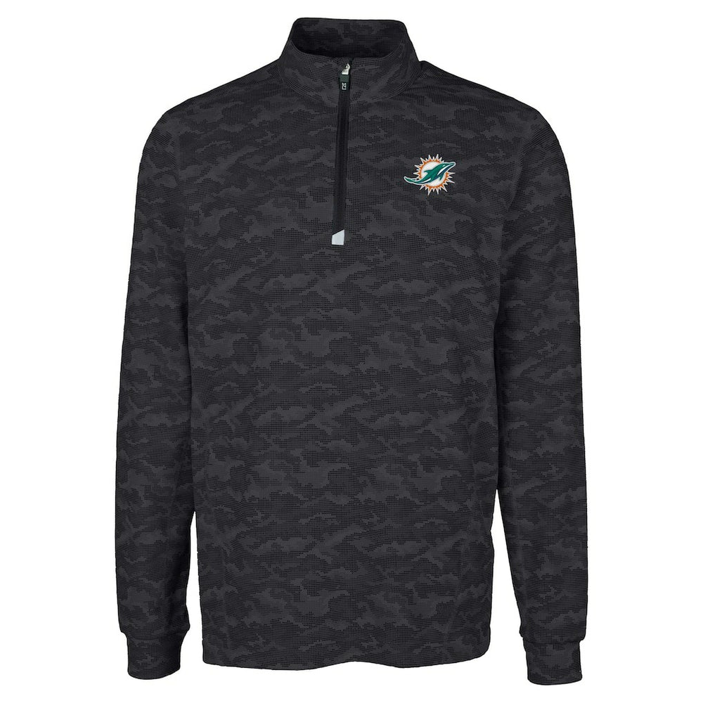 Miami Dolphins Cutter & Buck Big & Tall Traverse Eco Camo Tri-Blend DryTec Quarter-Zip Jacket Black - NFL