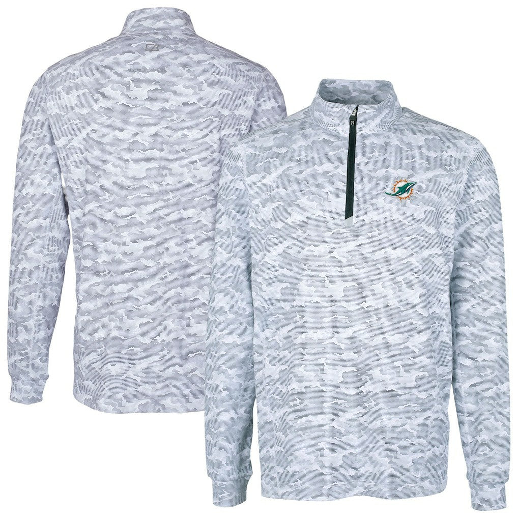 Miami Dolphins Cutter & Buck Big & Tall Traverse Eco Camo Tri-Blend DryTec Quarter-Zip Jacket Charcoal - NFL