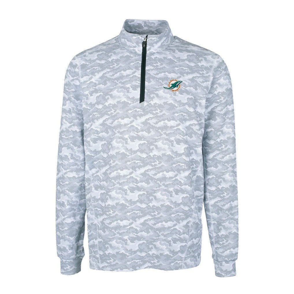 Miami Dolphins Cutter & Buck Big & Tall Traverse Eco Camo Tri-Blend DryTec Quarter-Zip Jacket Charcoal - NFL