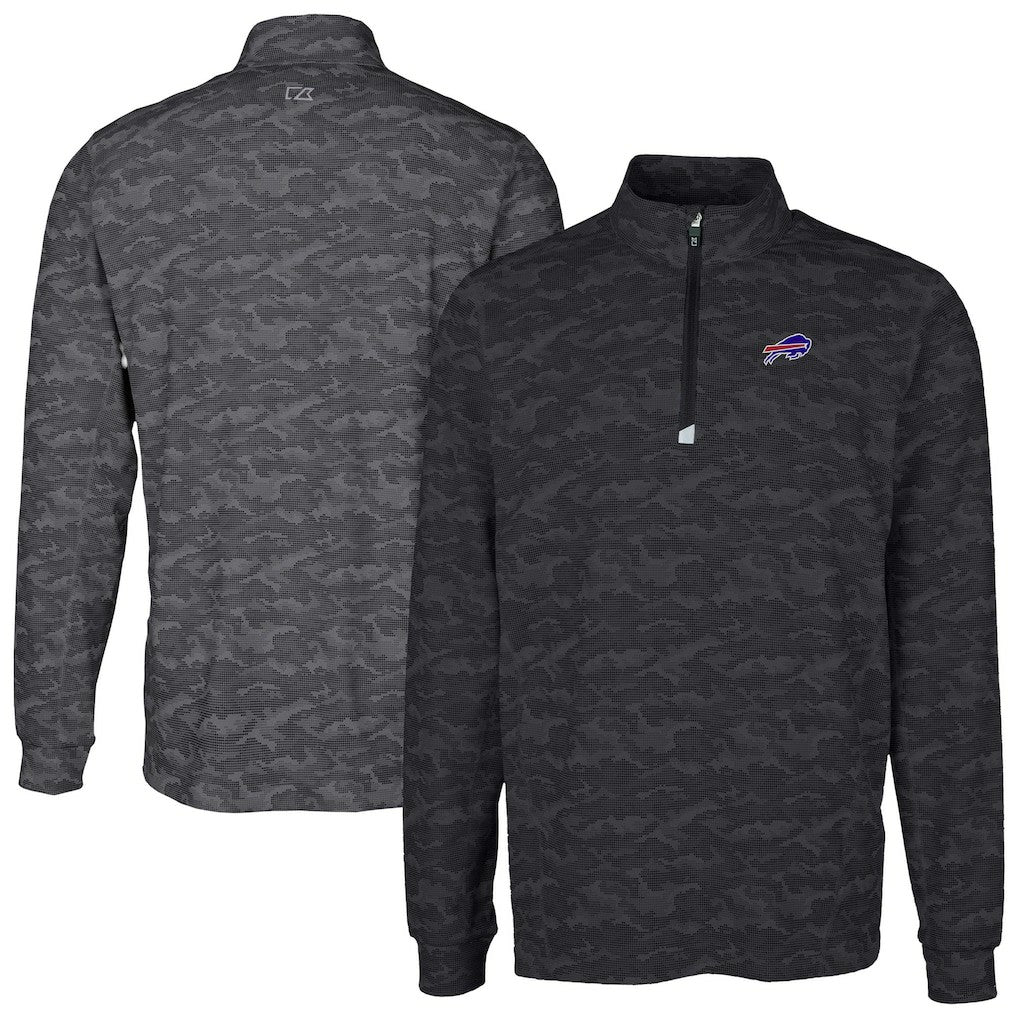 Buffalo Bills Cutter & Buck Big & Tall Traverse Eco Camo Tri-Blend DryTec Quarter-Zip Jacket Black - NFL