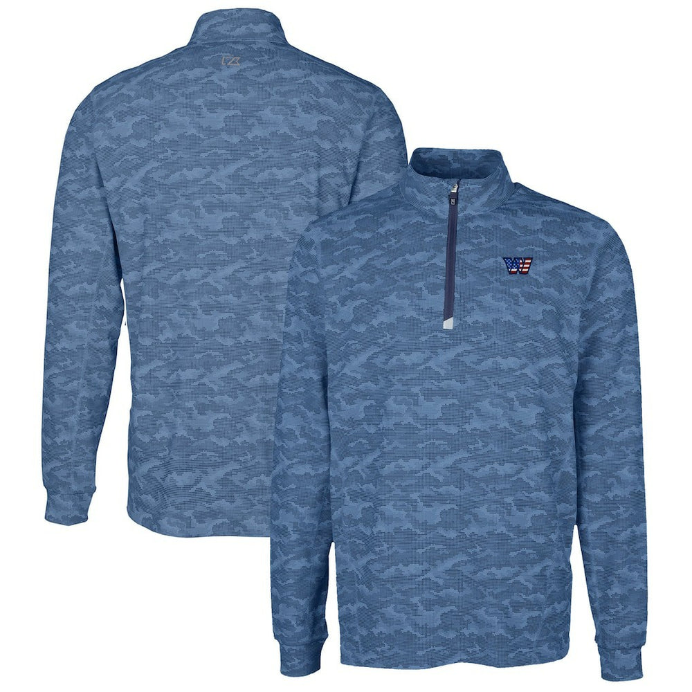 Washington Commanders Cutter & Buck Big & Tall Americana Traverse Eco Camo Tri-Blend DryTec Quarter-Zip Jacket Navy - NFL