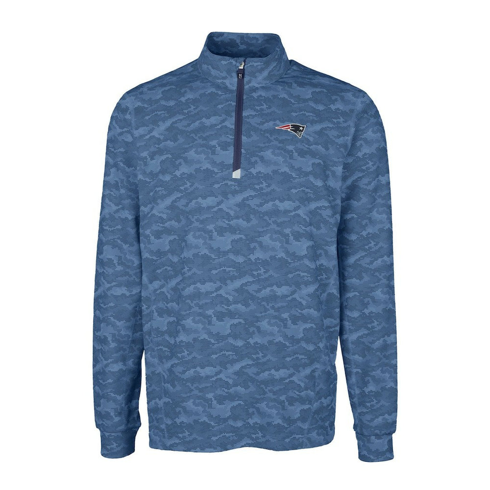 New England Patriots Cutter & Buck Big & Tall Traverse Eco Camo Tri-Blend DryTec Quarter-Zip Jacket Navy - NFL