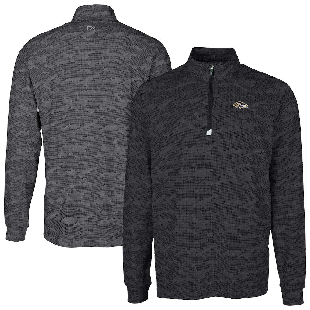 Baltimore Ravens Cutter & Buck Big & Tall Traverse Eco Camo Tri-Blend DryTec Quarter-Zip Jacket Black - NFL