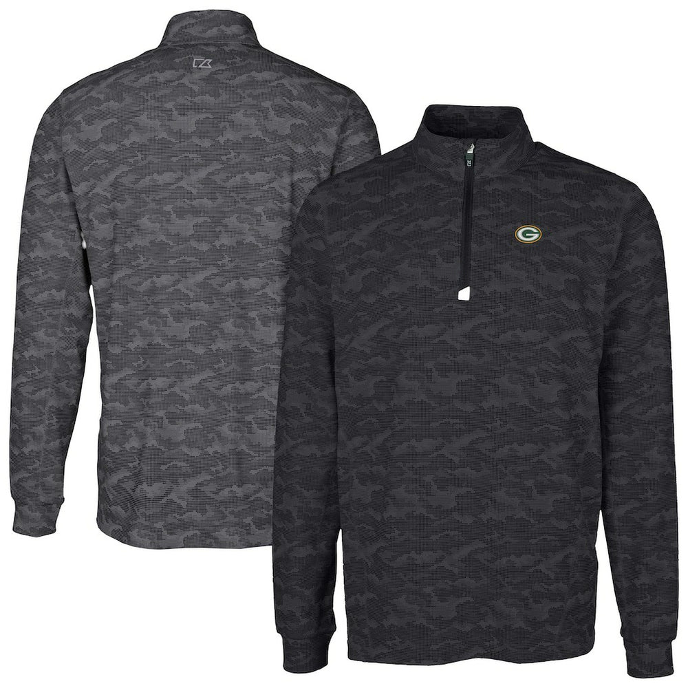Green Bay Packers Cutter & Buck Big & Tall Traverse Eco Camo Tri-Blend DryTec Quarter-Zip Jacket Black - NFL