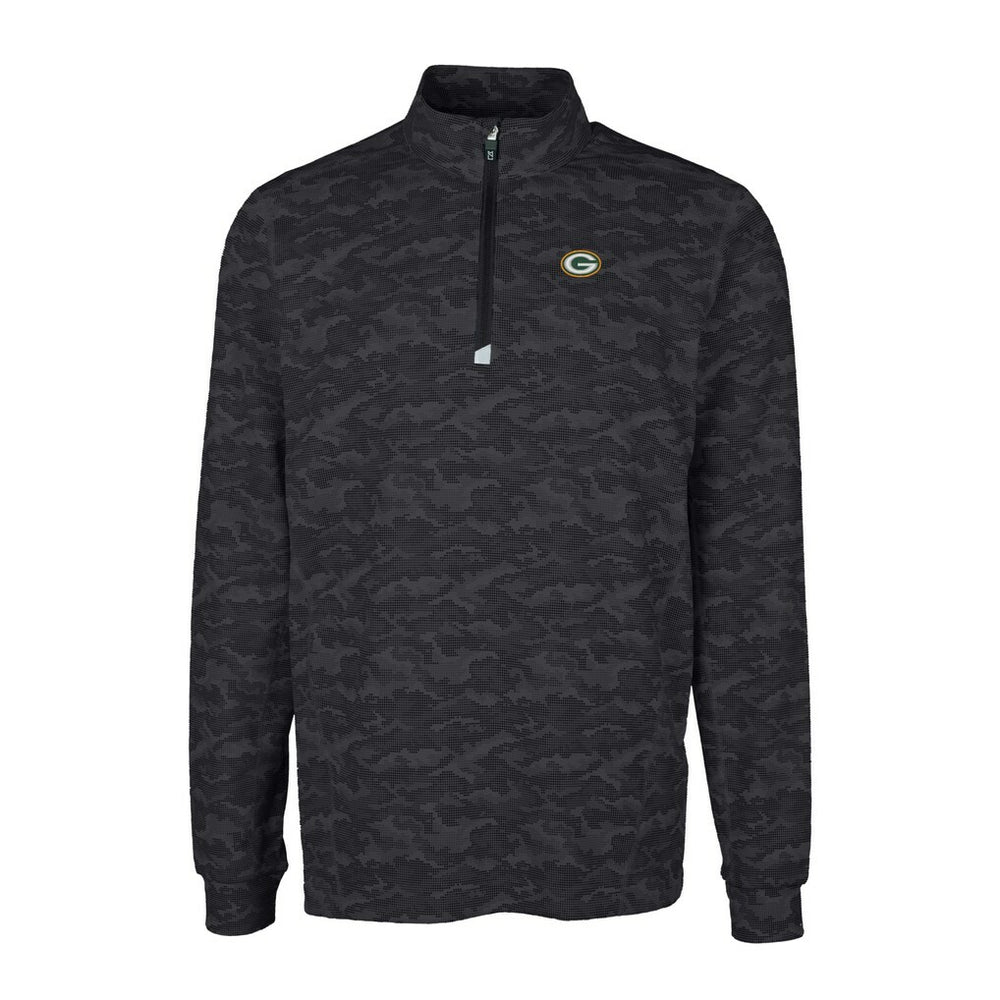 Green Bay Packers Cutter & Buck Big & Tall Traverse Eco Camo Tri-Blend DryTec Quarter-Zip Jacket Black - NFL