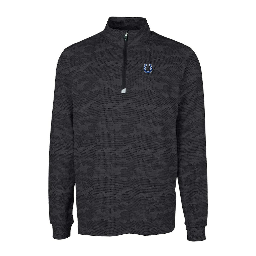 Indianapolis Colts Cutter & Buck Big & Tall Traverse Eco Camo Tri-Blend DryTec Quarter-Zip Jacket Black - NFL