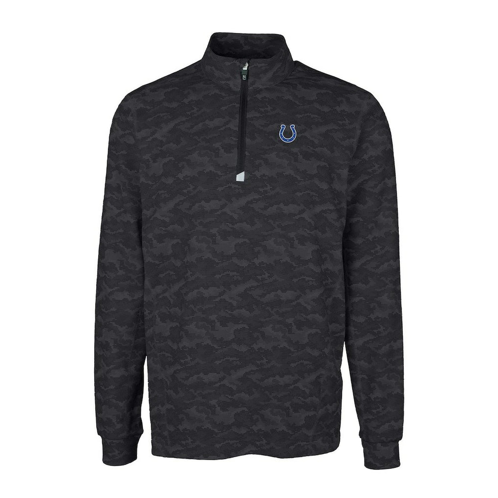 Indianapolis Colts Cutter & Buck Big & Tall Traverse Eco Camo Tri-Blend DryTec Quarter-Zip Jacket Black - NFL