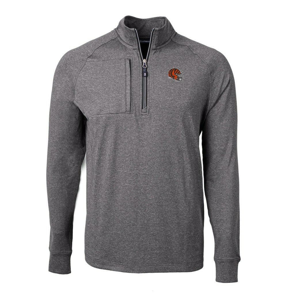 Cincinnati Bengals Cutter & Buck Big & Tall Adapt Eco Raglan Quarter-Zip Jacket Heather Black - NFL