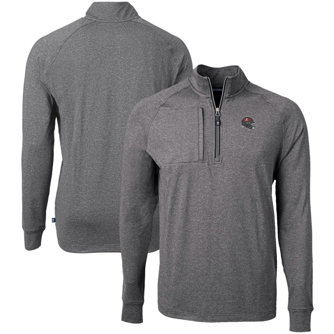 Tampa Bay Buccaneers Cutter & Buck Big & Tall Adapt Eco Raglan Quarter-Zip Jacket Heather Black - NFL