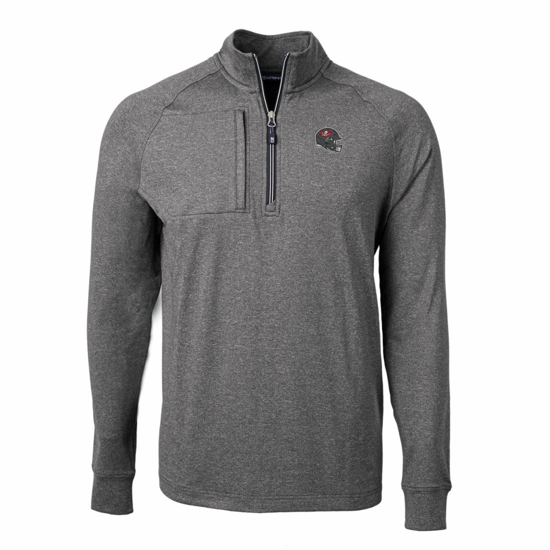 Tampa Bay Buccaneers Cutter & Buck Big & Tall Adapt Eco Raglan Quarter-Zip Jacket Heather Black - NFL