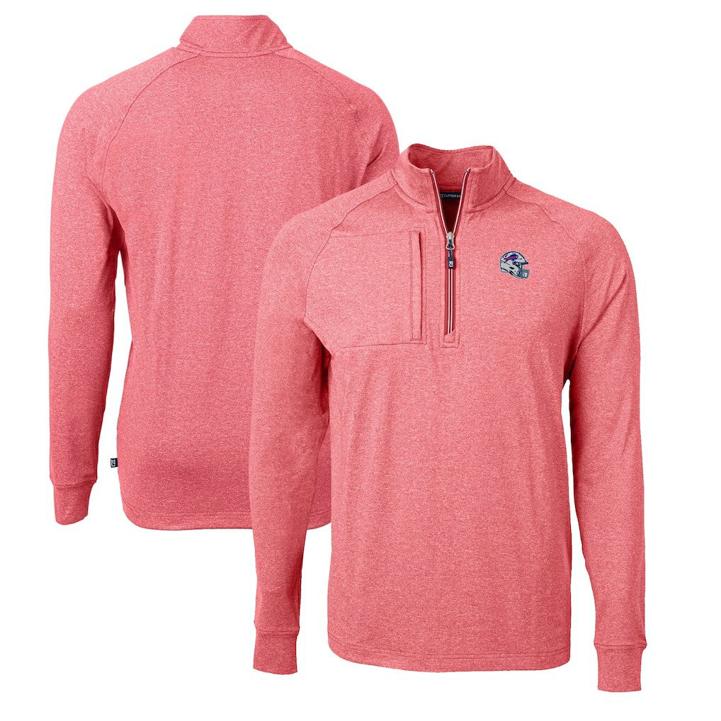 Buffalo Bills Cutter & Buck Big & Tall Adapt Eco Raglan Quarter-Zip Jacket Heather Red - NFL