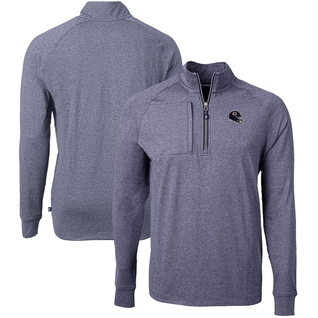 Chicago Bears Cutter & Buck Big & Tall Adapt Eco Raglan Quarter-Zip Jacket Heather Navy - NFL