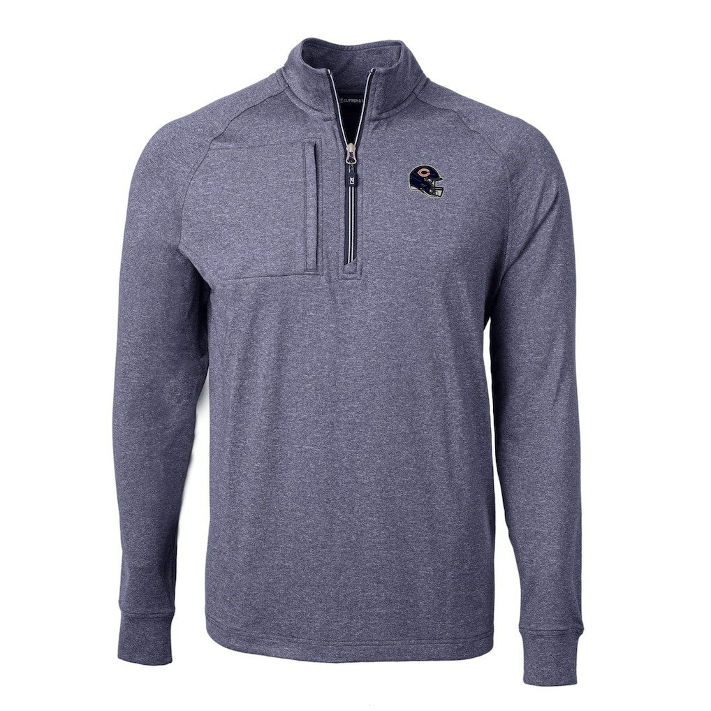 Chicago Bears Cutter & Buck Big & Tall Adapt Eco Raglan Quarter-Zip Jacket Heather Navy - NFL