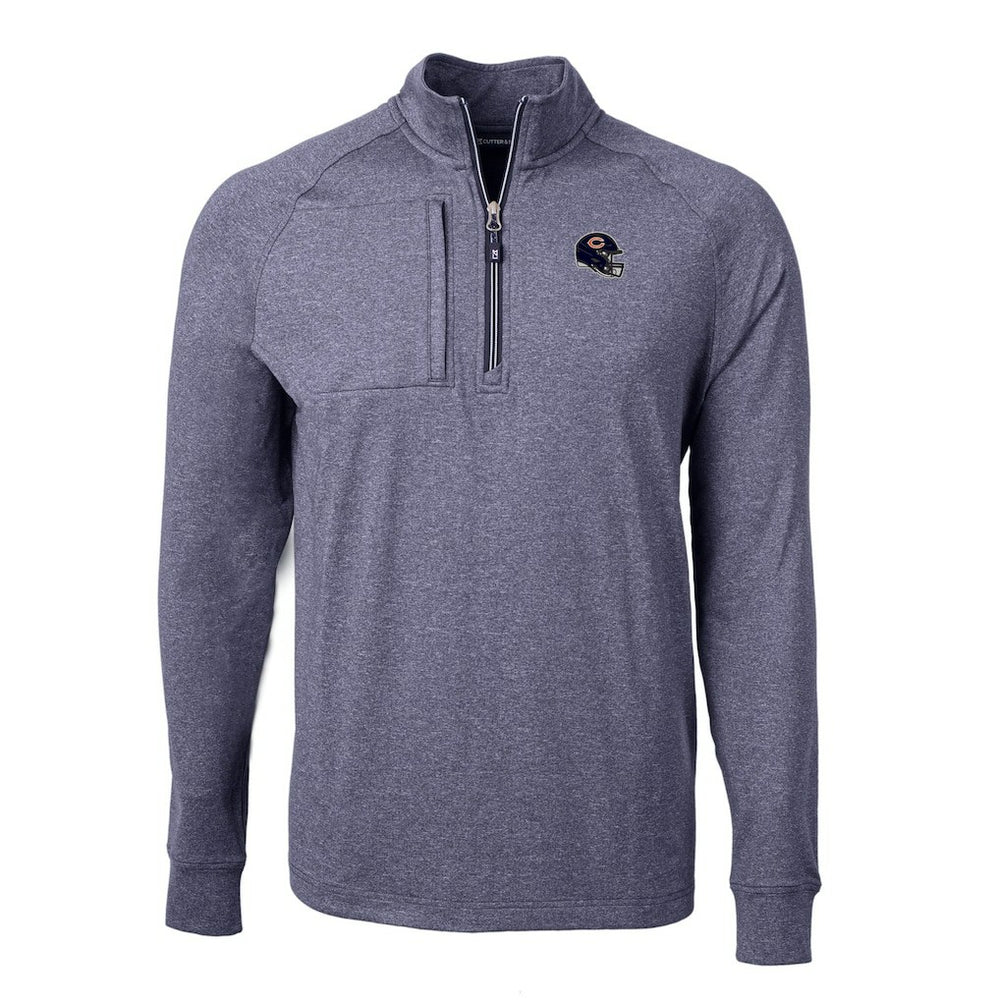 Chicago Bears Cutter & Buck Big & Tall Adapt Eco Raglan Quarter-Zip Jacket Heather Navy - NFL