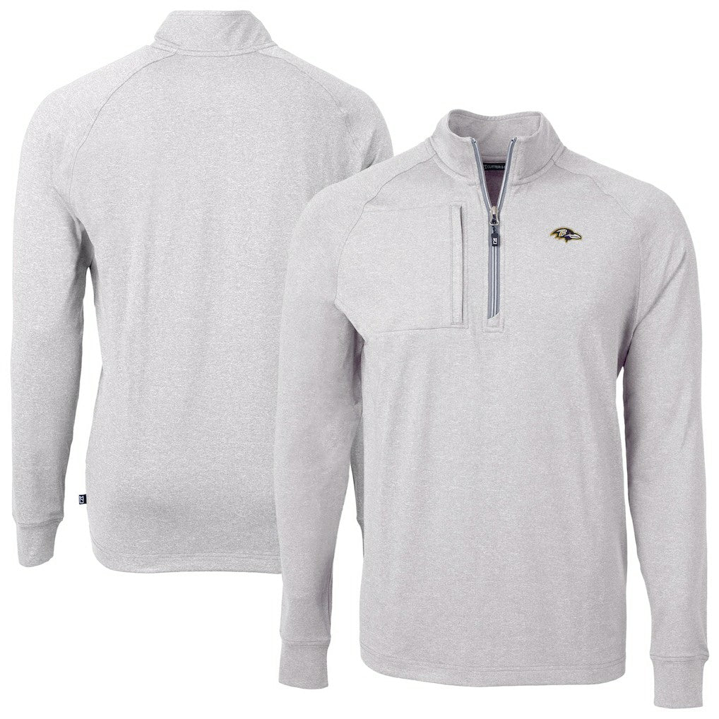 Baltimore Ravens Cutter & Buck Big & Tall Adapt Eco Raglan Quarter-Zip Jacket Heather Gray - NFL