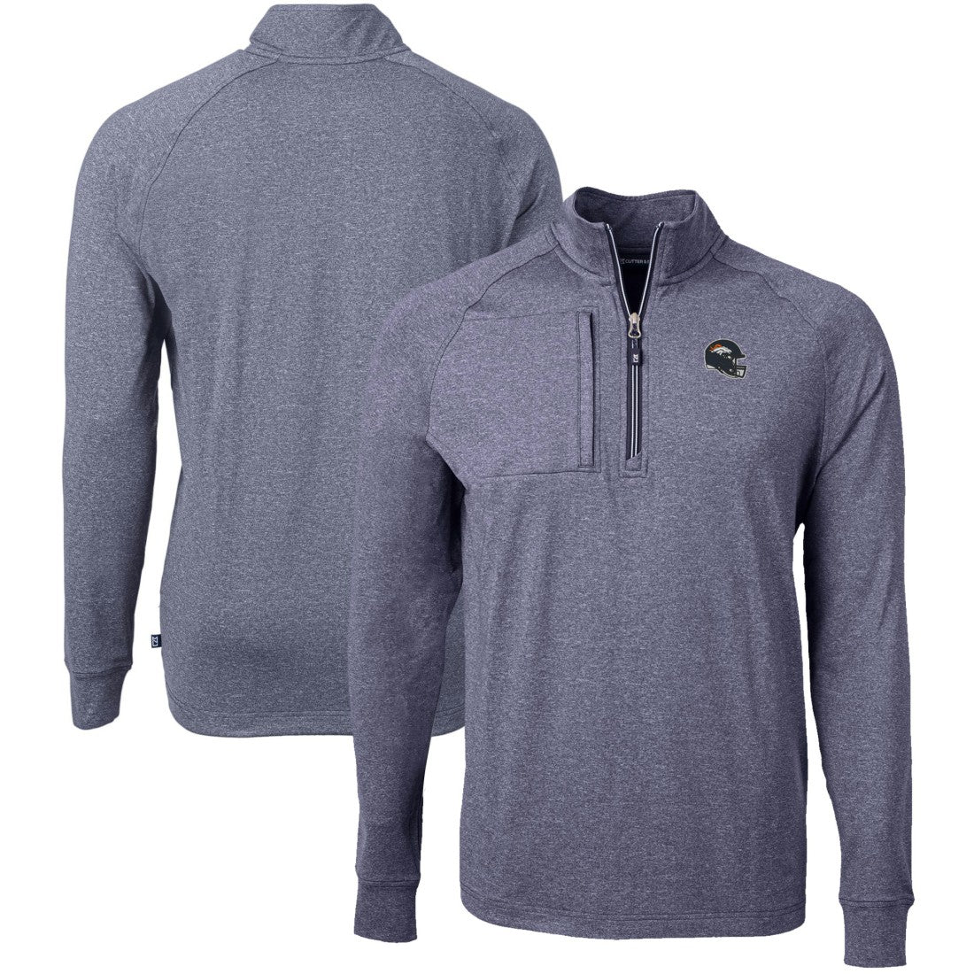 Denver Broncos Cutter & Buck Big & Tall Adapt Eco Raglan Quarter-Zip Jacket Heather Navy - NFL
