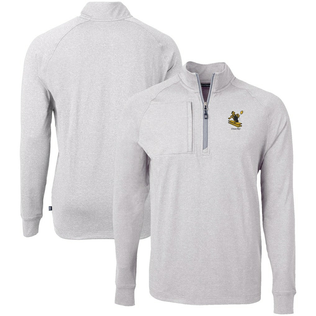 Pittsburgh Steelers Cutter & Buck Big & Tall Adapt Eco Raglan Quarter-Zip Jacket Heather Gray - NFL