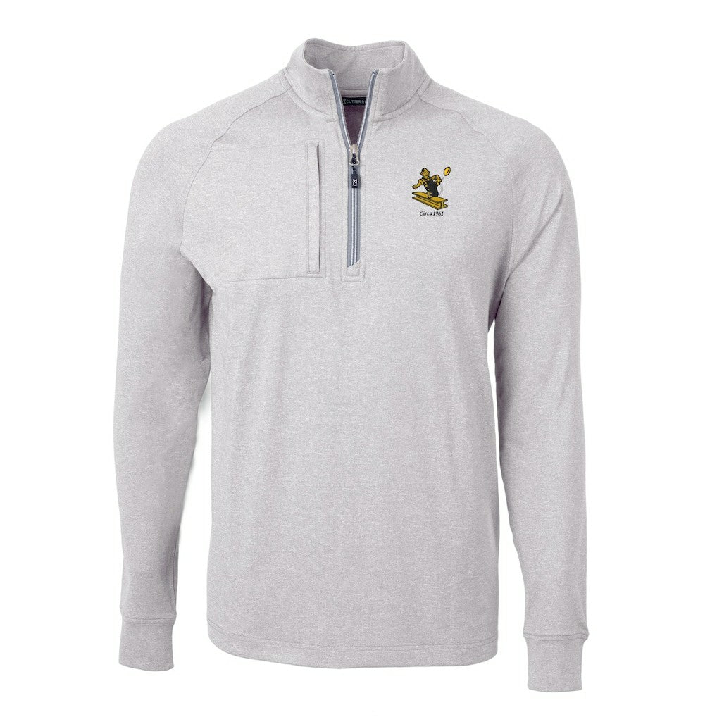 Pittsburgh Steelers Cutter & Buck Big & Tall Adapt Eco Raglan Quarter-Zip Jacket Heather Gray - NFL