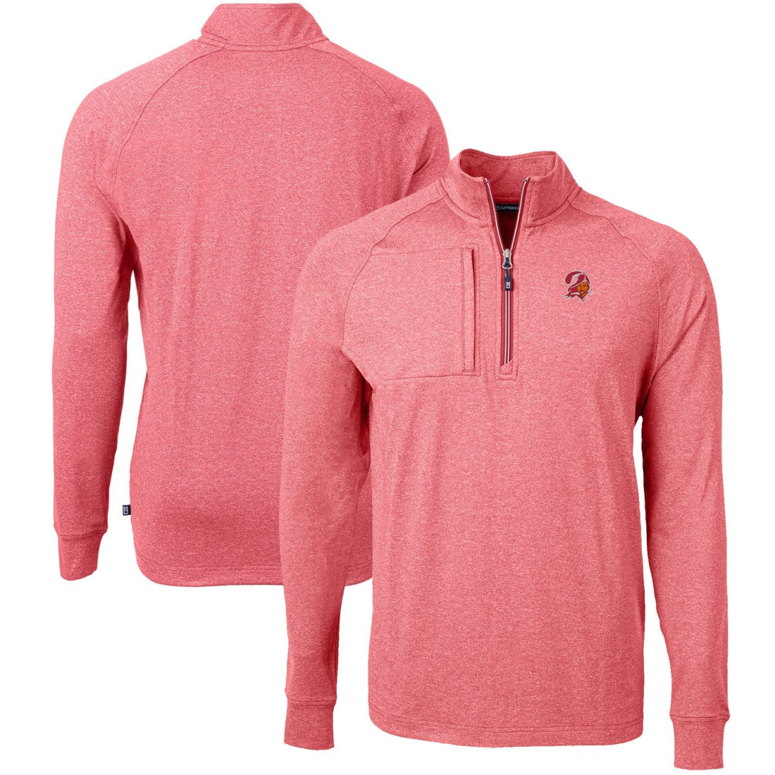 Tampa Bay Buccaneers Cutter & Buck Big & Tall Adapt Eco Raglan Quarter-Zip Jacket Heather Red - NFL