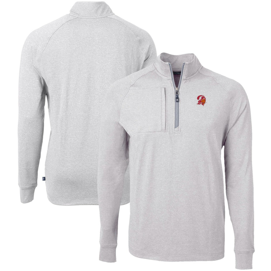 Tampa Bay Buccaneers Cutter & Buck Big & Tall Adapt Eco Raglan Quarter-Zip Jacket Heather Gray - NFL