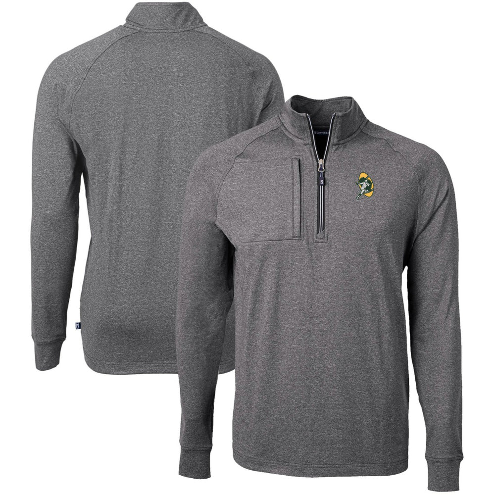 Green Bay Packers Cutter & Buck Big & Tall Adapt Eco Raglan Quarter-Zip Jacket Heather Black - NFL