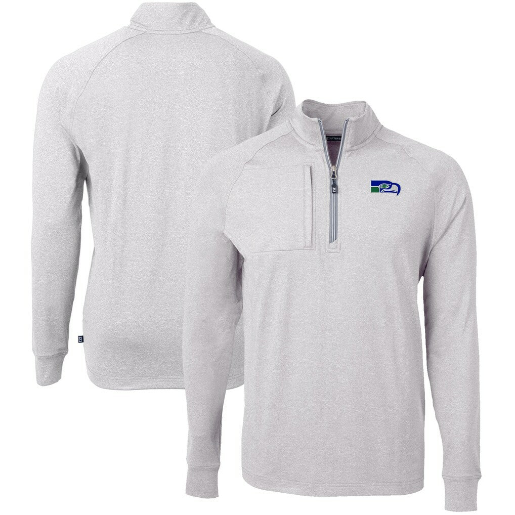 Seattle Seahawks Cutter & Buck Big & Tall Adapt Eco Raglan Quarter-Zip Jacket Heather Gray - NFL