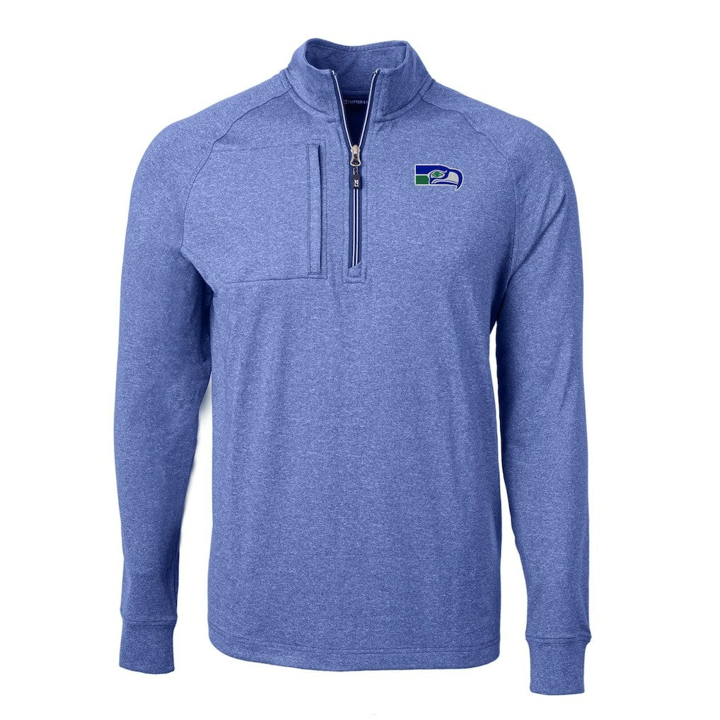 Seattle Seahawks Cutter & Buck Big & Tall Adapt Eco Raglan Quarter-Zip Jacket Heather Royal - NFL