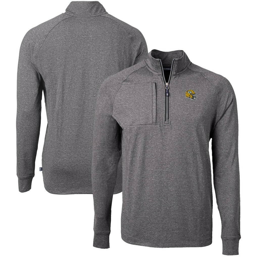 Green Bay Packers Cutter & Buck Big & Tall Adapt Eco Raglan Quarter-Zip Jacket Heather Black - NFL