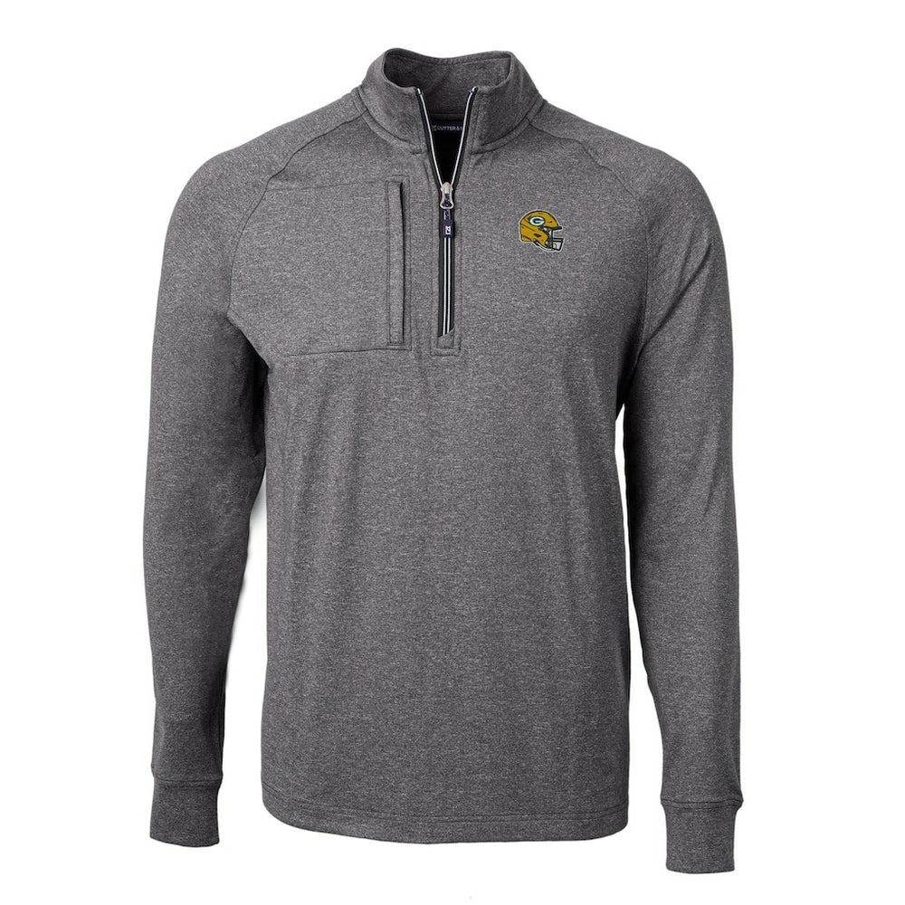 Green Bay Packers Cutter & Buck Big & Tall Adapt Eco Raglan Quarter-Zip Jacket Heather Black - NFL