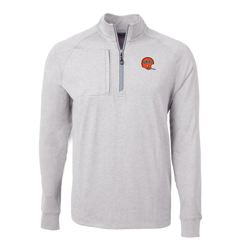 Cincinnati Bengals Cutter & Buck Big & Tall Adapt Eco Raglan Quarter-Zip Jacket Heather Gray - NFL