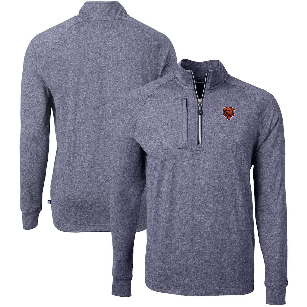 Chicago Bears Cutter & Buck Big & Tall Adapt Eco Raglan Quarter-Zip Jacket Heather Navy - NFL